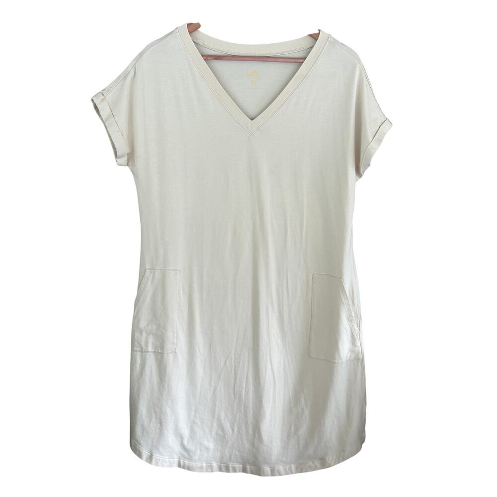 Belle Kim Gravel T Shirt Dress M Cream Beige Coastal Travel Resort Beach